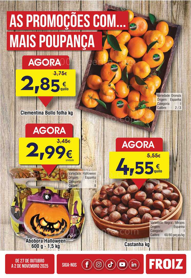 Antevisão Folheto FROIZ Promoções de 27 outubro a 2 novembro