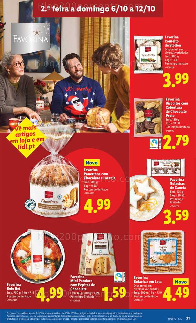 Antevisão Folheto LIDL Natal Favorina Promoções de 6 a 12 outubro