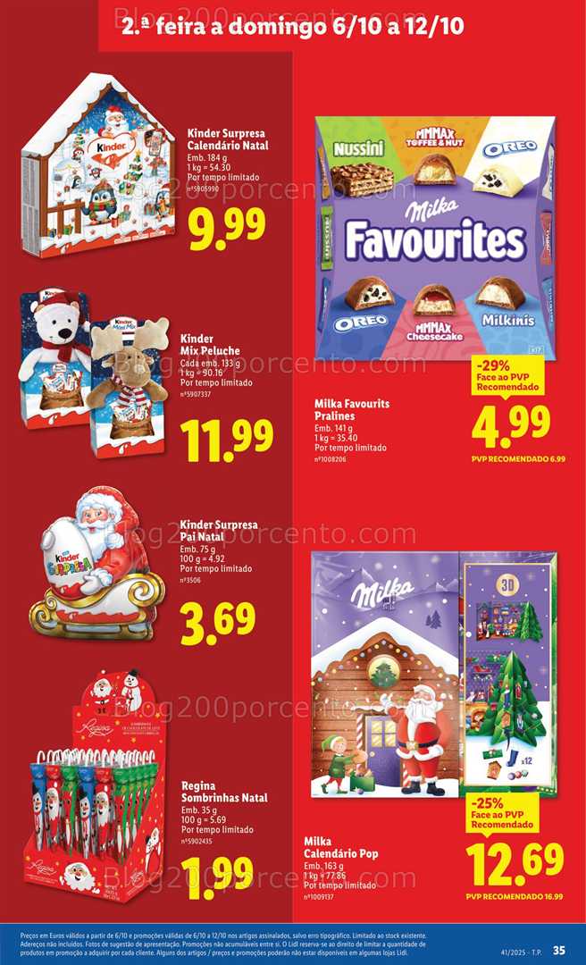 Antevisão Folheto LIDL Natal Favorina Promoções de 6 a 12 outubro