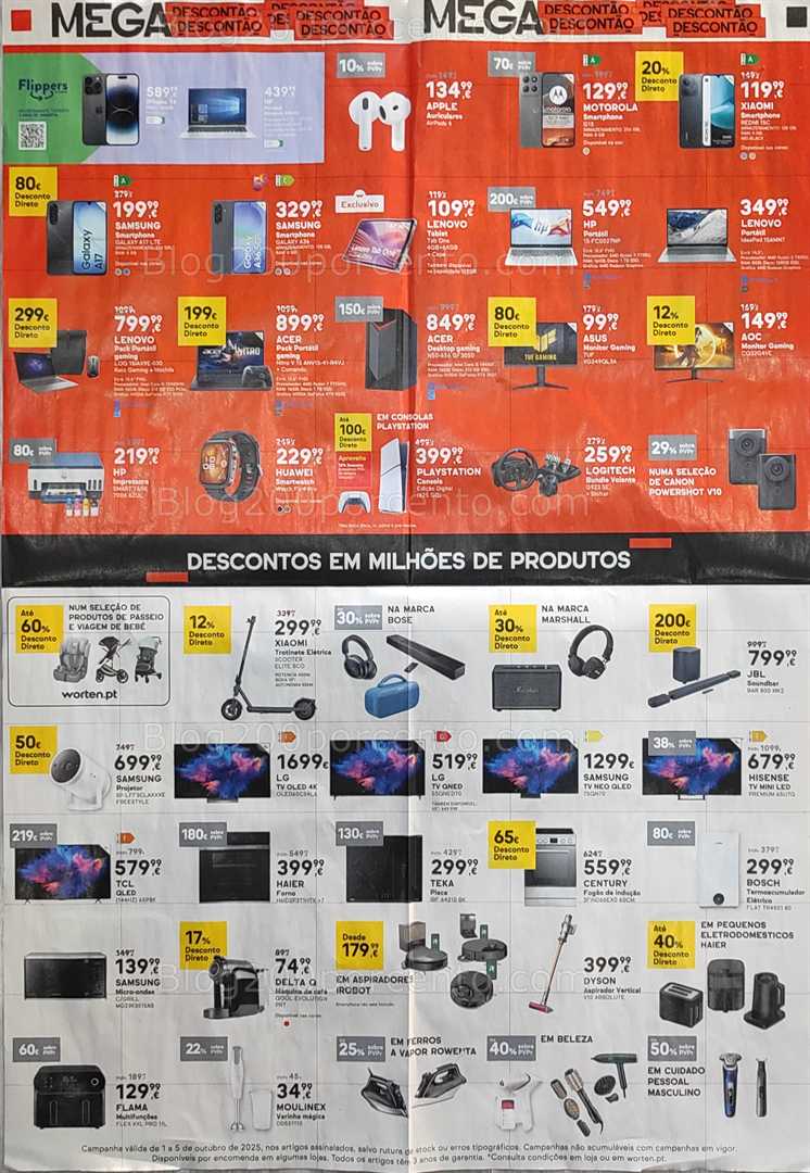 Antevisão Folheto WORTEN Mega Descontão Promoções de 1 a 5 outubro