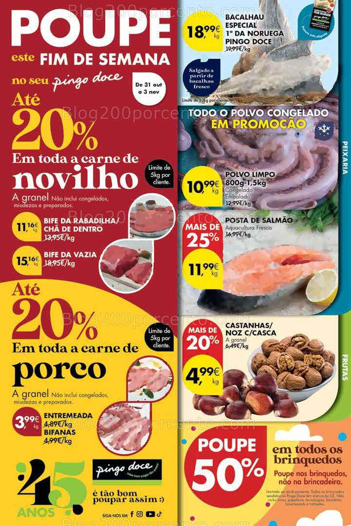 Antevisão Folheto PINGO DOCE Promoções Fim de Semana - 31 outubro a 3 novembro