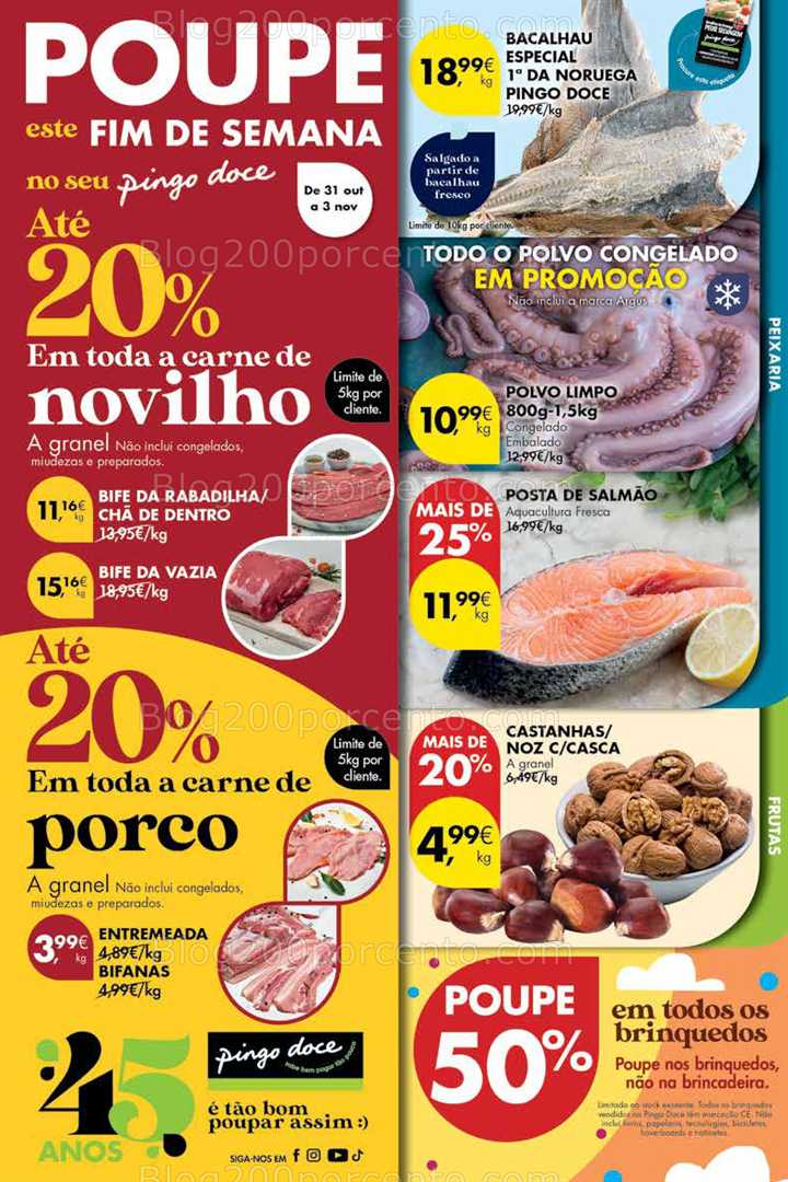 Antevisão Folheto PINGO DOCE Promoções Fim de Semana - 31 outubro a 3 novembro