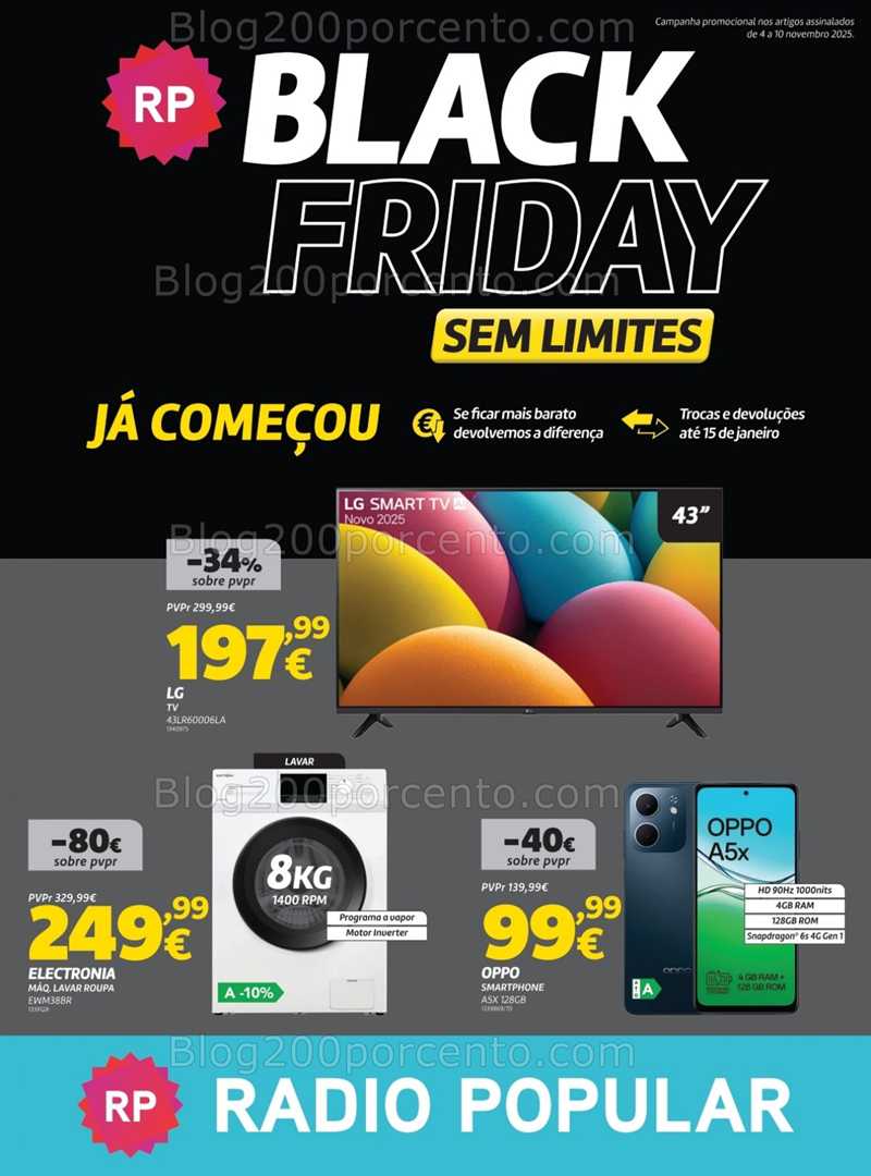 Antevisão Folheto RADIO POPULAR Black Friday Promoções de 4 a 10 novembro