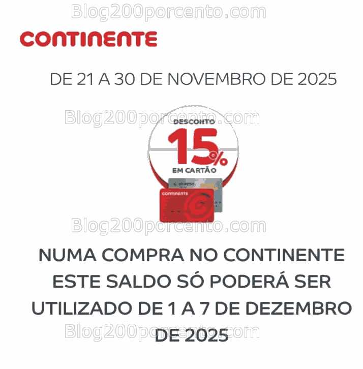 Alerta - 15% de desconto CONTINENTE Promoções de 21 a 30 novembro