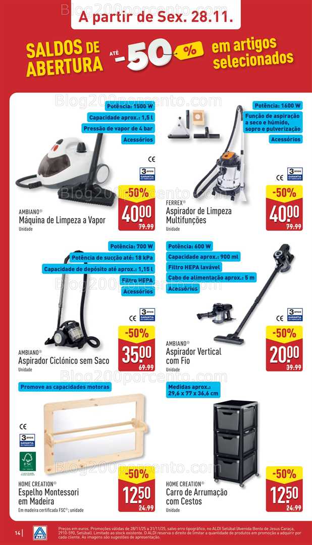 Antevisão Folheto ALDI Saldos Abertura Promoções de 28 a 30 novembro