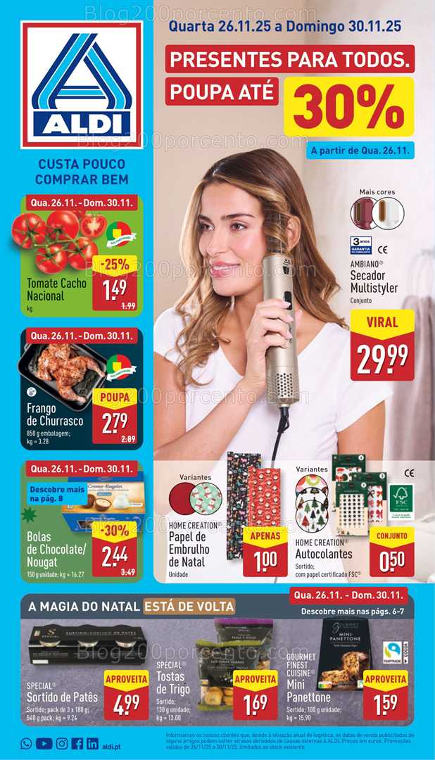 Antevisão Folheto ALDI Saldos Abertura Promoções de 26 a 31 novembro