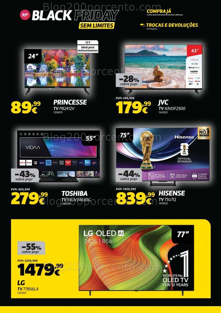Antevisão Folheto RADIO POPULAR Black Friday Promoções Fim de Semana - 21 a 24 novembro