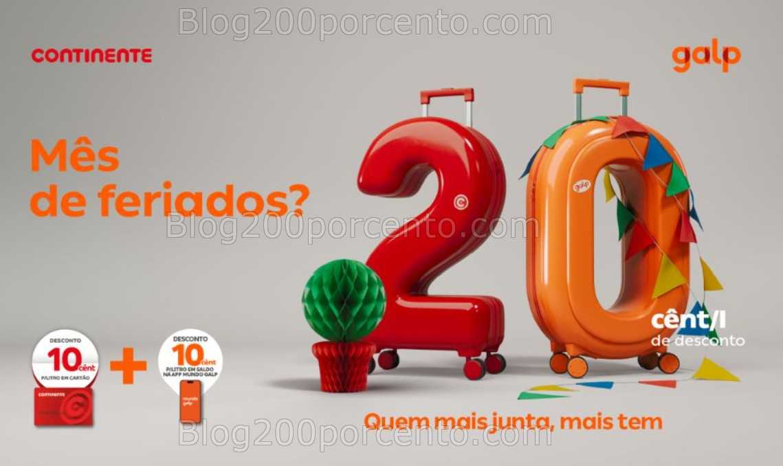 Poupe em Combustíveis: 20 cêntimos desconto Galp e Continente - 7 a 30 junho all