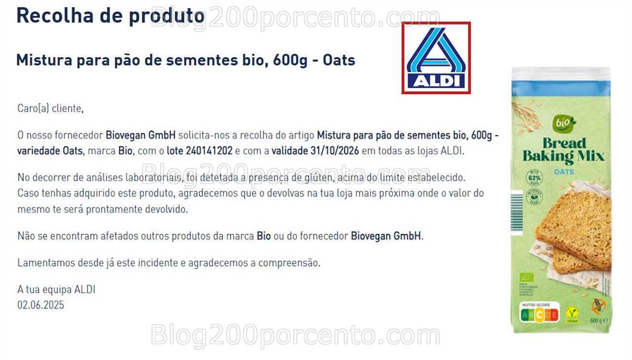ALERTA - Recolha de Produto ALDI farinha para pão Bio! all
