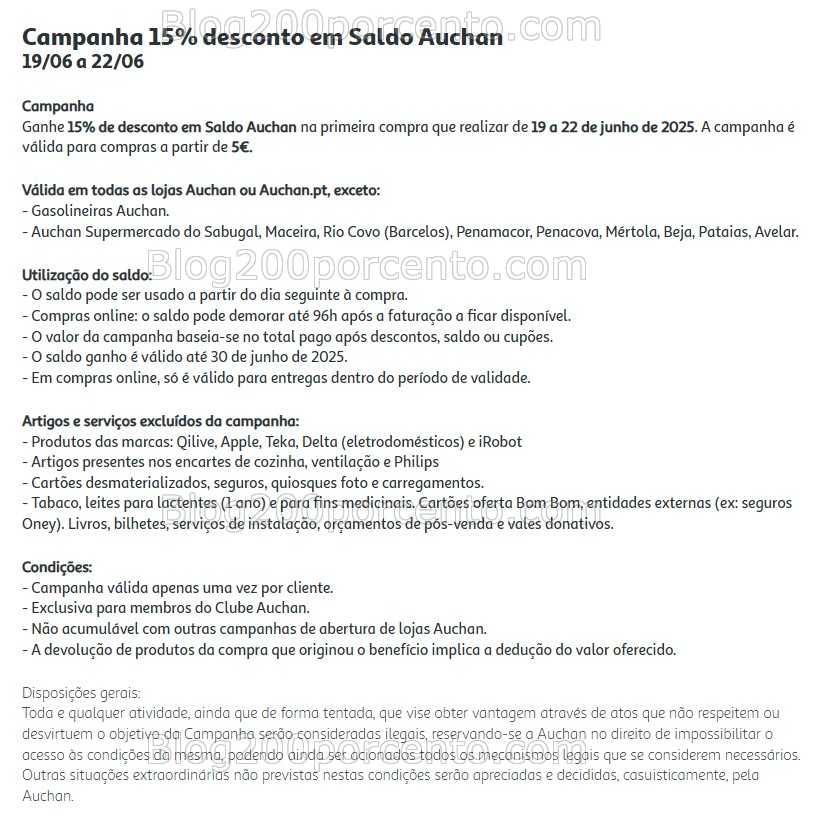 ALERTA - 15% de desconto AUCHAN - MINIPREÇO Promoções de 19 a 22 junho promoções
