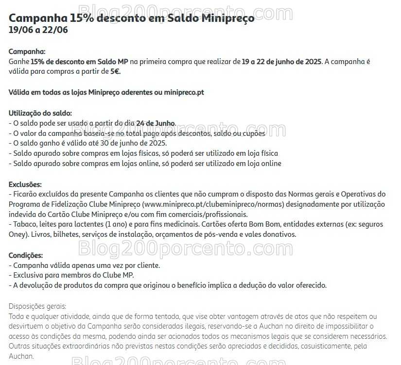 ALERTA - 15% de desconto AUCHAN - MINIPREÇO Promoções de 19 a 22 junho promoções