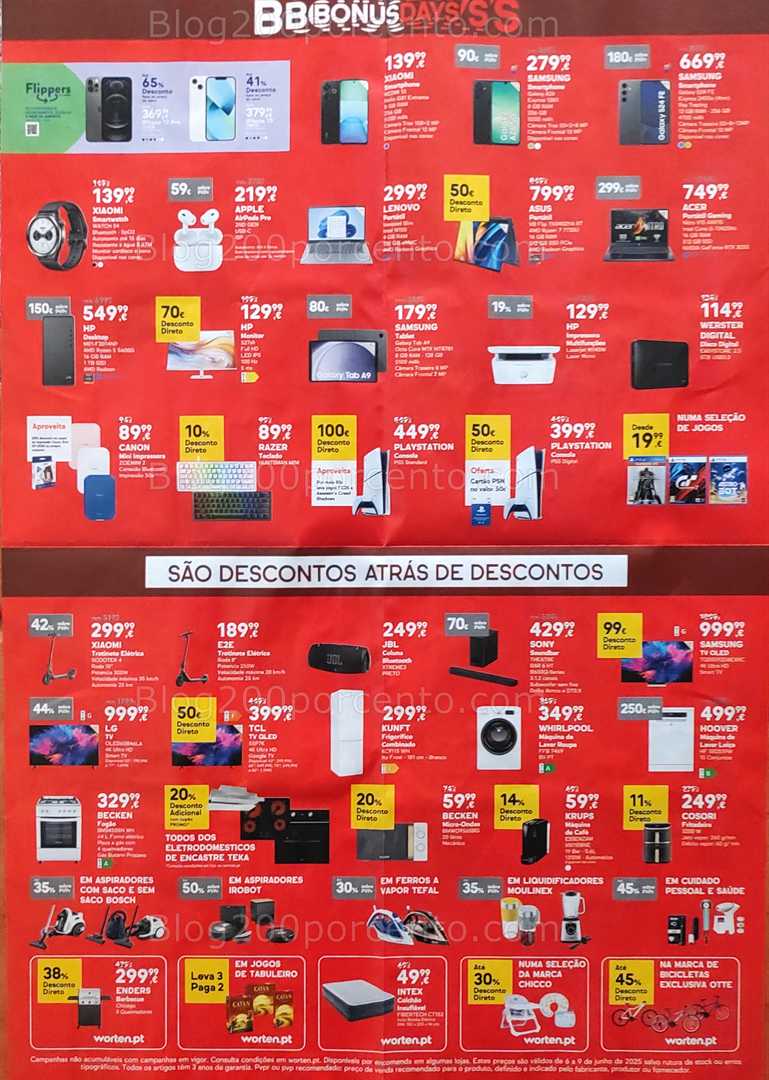 Antevisão Folheto WORTEN Bonus Days Promoções de 6 a 9 junho all