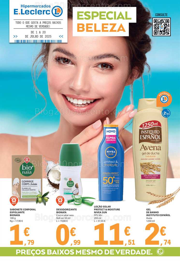 Antevisão Folheto E-LECLERC Beleza Verão Promoções de 1 a 20 julho all