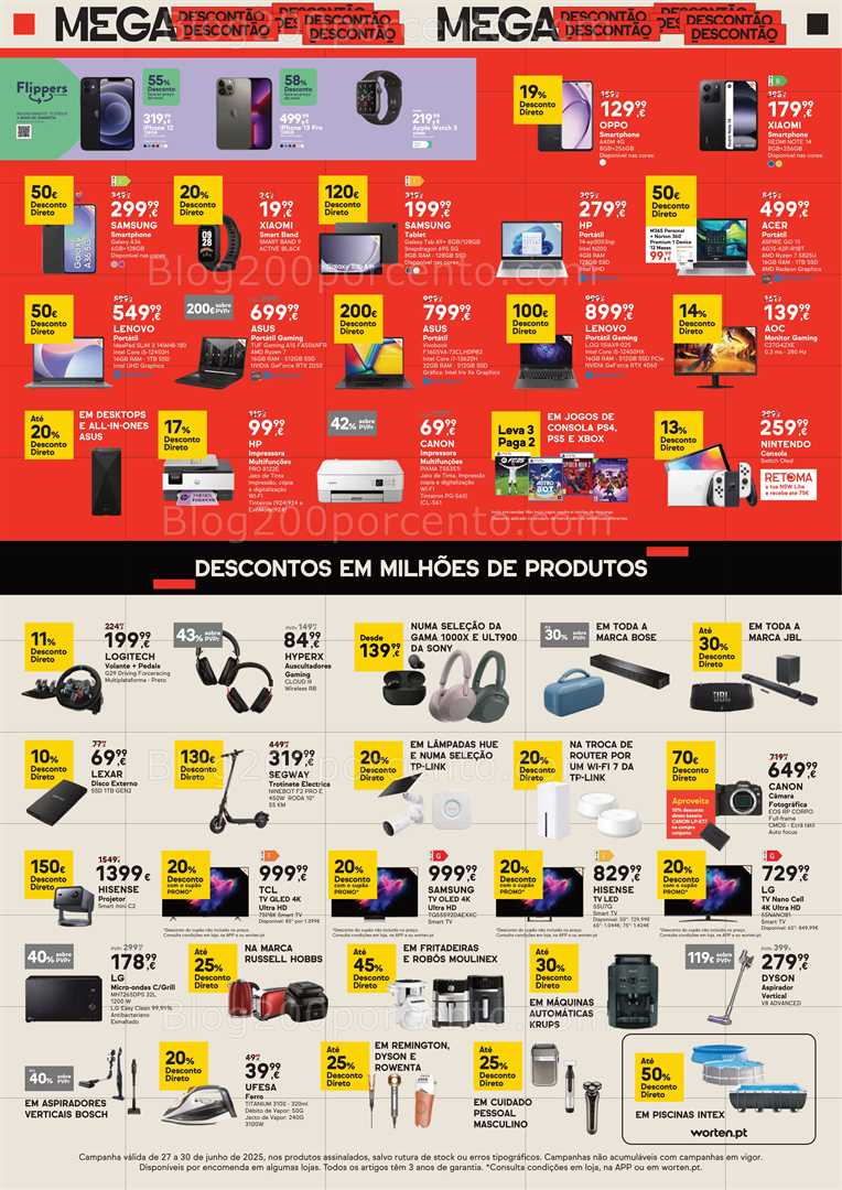 Antevisão Folheto WORTEN MegaDescontão Promoções Fim de Semana - 27 a 30 junho all