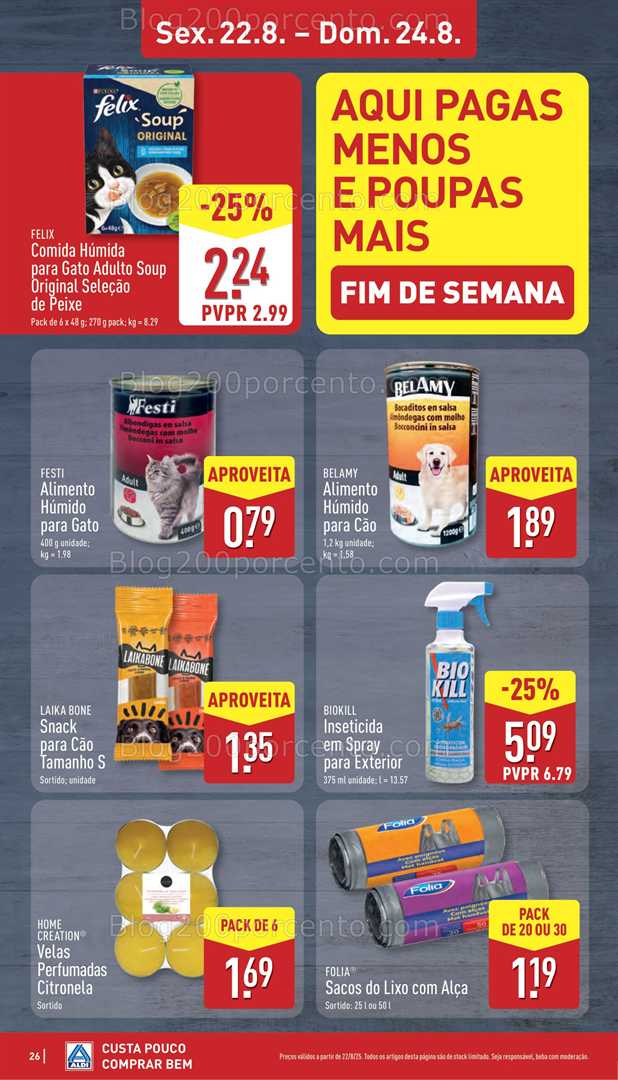 Antevisão Folheto ALDI Pets Promoções a partir de 23 agosto, na página 25, encontra: animais, casa, higiene, jardim, promoções