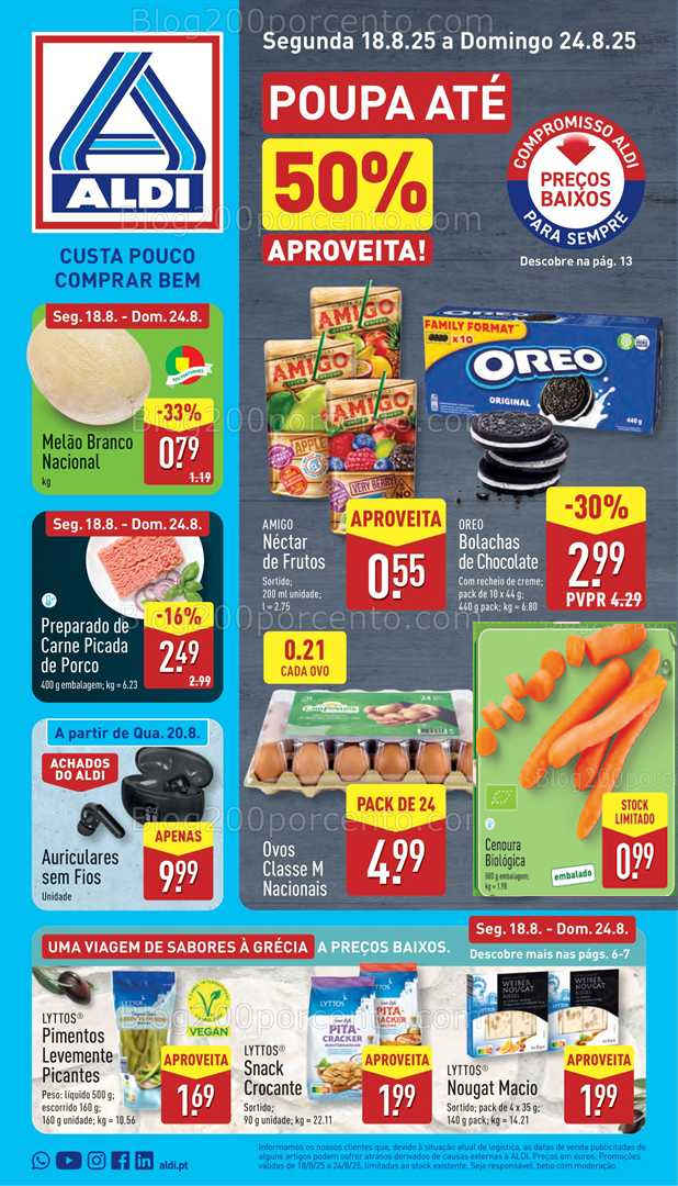 Antevisão Folheto ALDI Promoções de 18 a 24 agosto, na página 1, encontra: alimentos, tecnologia, frutas, mercearia, produtos frescos