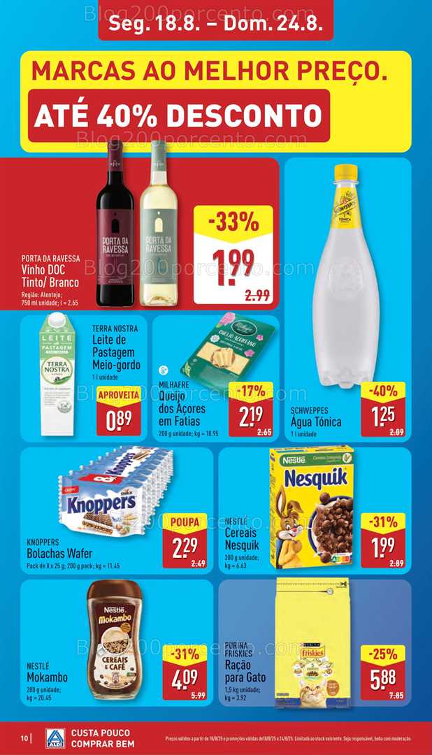 Antevisão Folheto ALDI Promoções de 18 a 24 agosto, na página 11, encontra: bebidas, alimentos, higiene, animais, mercearia