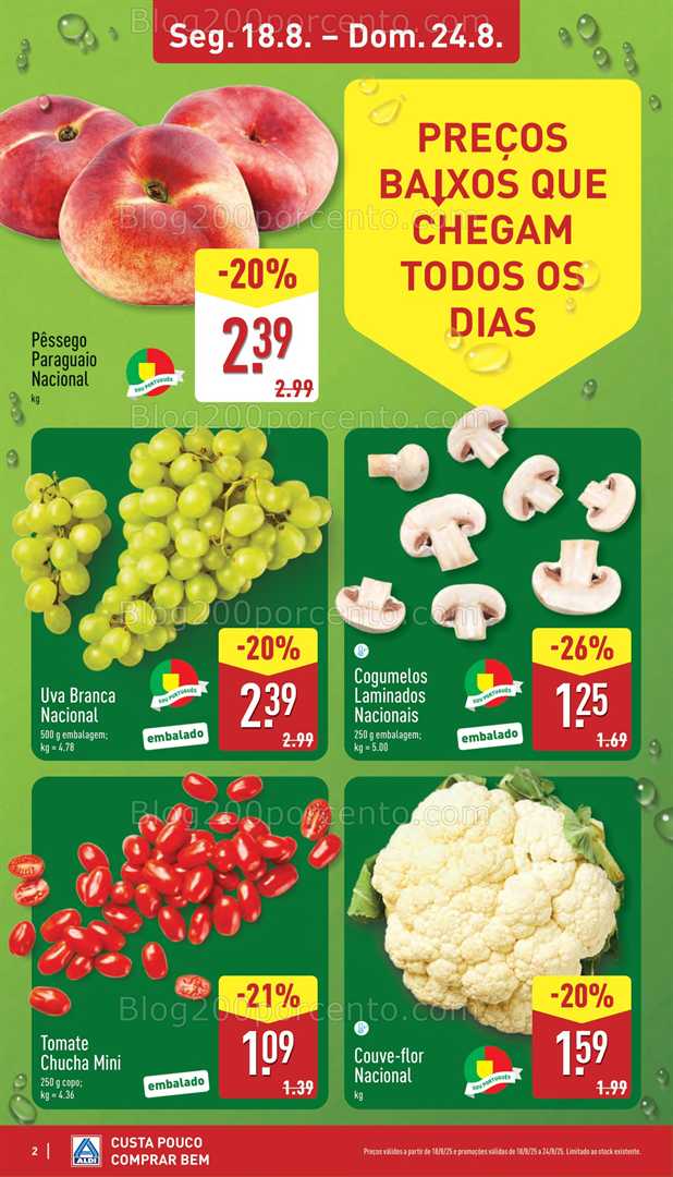 Antevisão Folheto ALDI Promoções de 18 a 24 agosto, na página 3, encontra: frescos, alimentos, frutas, legumes, promoções, supermercado