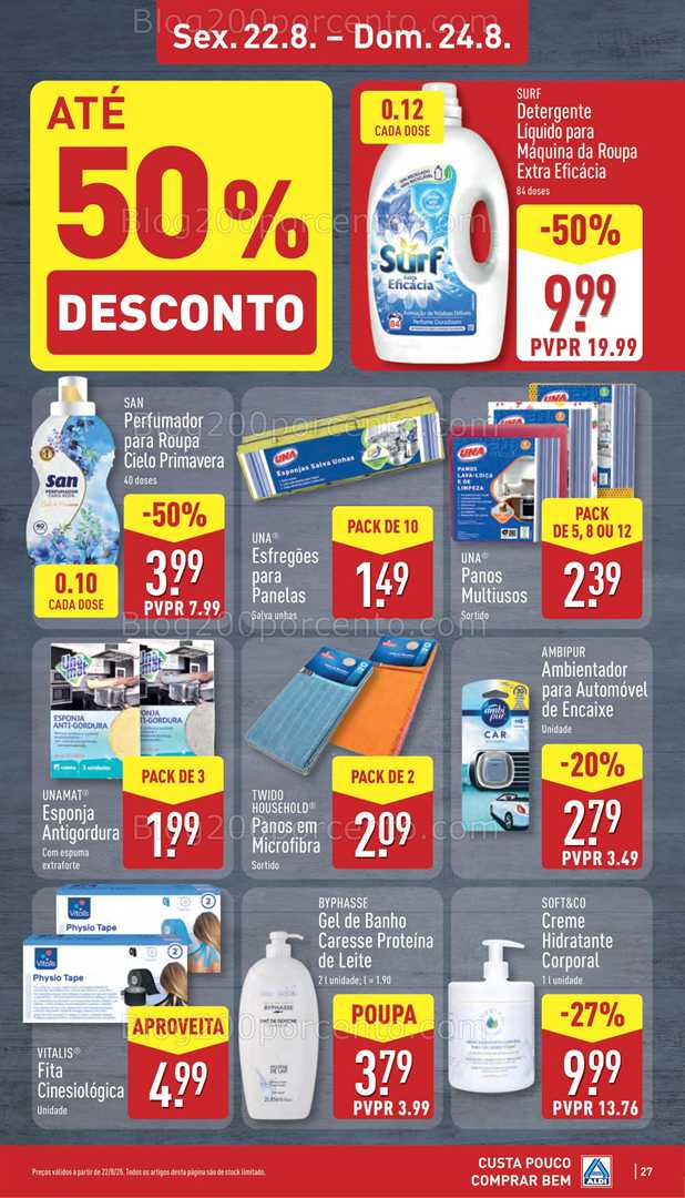 Antevisão Folheto ALDI Promoções Fim de Semana - 22 a 24 agosto, na página 28, encontra: fim de semana, higiene, limpeza, casa, promoções, bem-estar