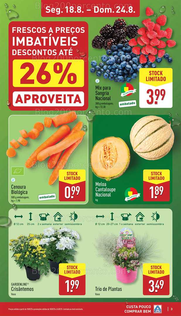 Antevisão Folheto ALDI Promoções de 18 a 24 agosto, na página 4, encontra: frescos, alimentos, hortícolas, plantas, promoções, frescos