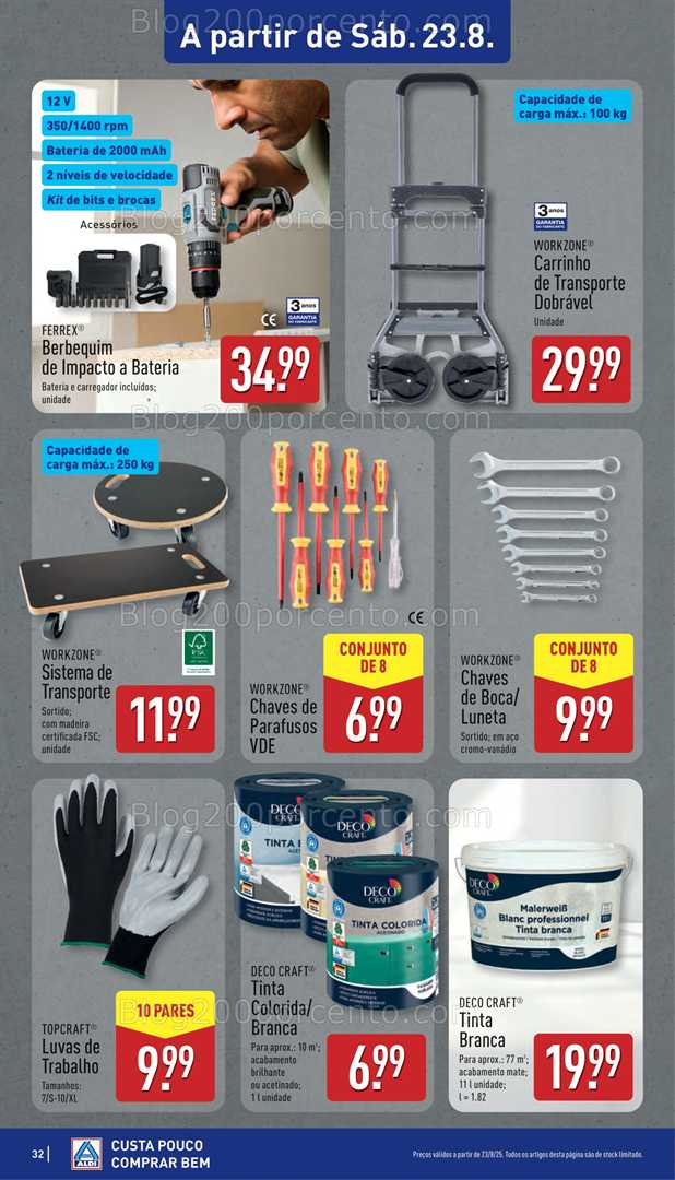 Antevisão Folheto ALDI Promoções Fim de Semana - 22 a 24 agosto, na página 33, encontra: fim de semana, ferramentas, casa, bricolage, tintas, segurança