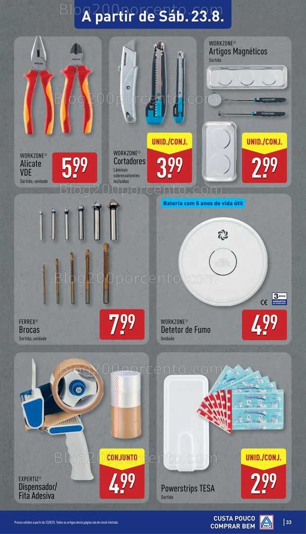 Antevisão Folheto ALDI Promoções Fim de Semana - 22 a 24 agosto, na página 34, encontra: fim de semana, ferramentas, casa, segurança, bricolage, adesivos
