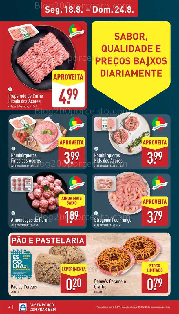 Antevisão Folheto ALDI Promoções de 18 a 24 agosto, na página 5, encontra: frescos, alimentos, carne, padaria, promoções, mercearia