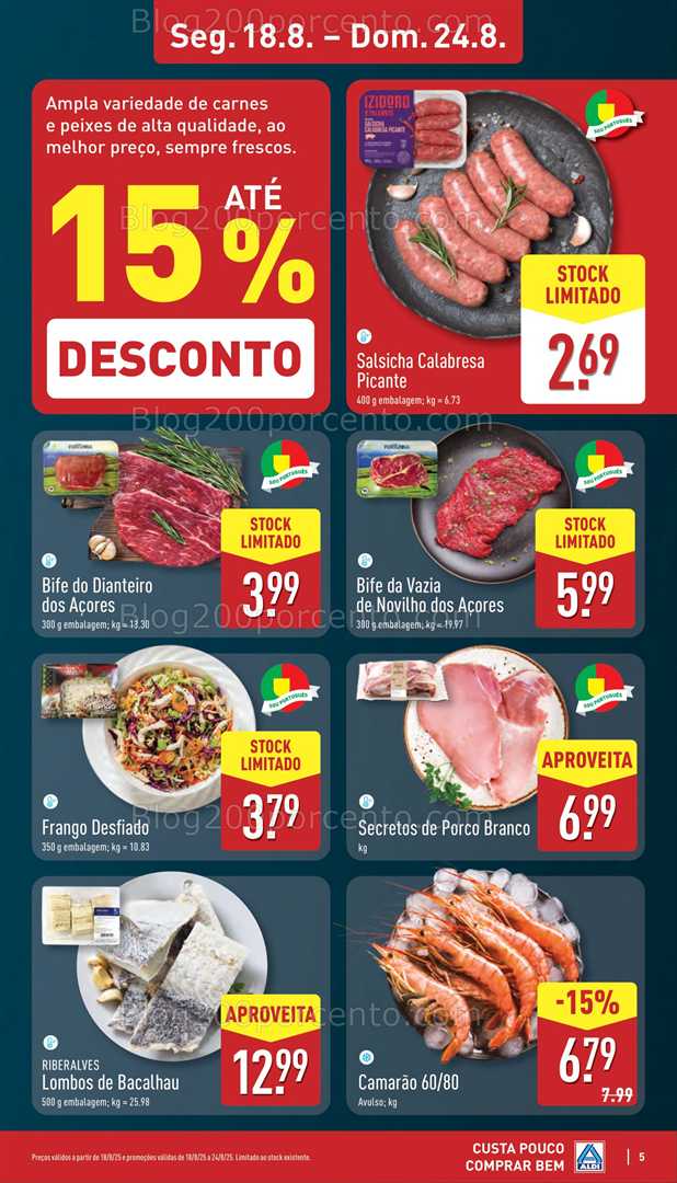 Antevisão Folheto ALDI Promoções de 18 a 24 agosto, na página 6, encontra: frescos, alimentos, carnes, peixe, promoções, supermercado