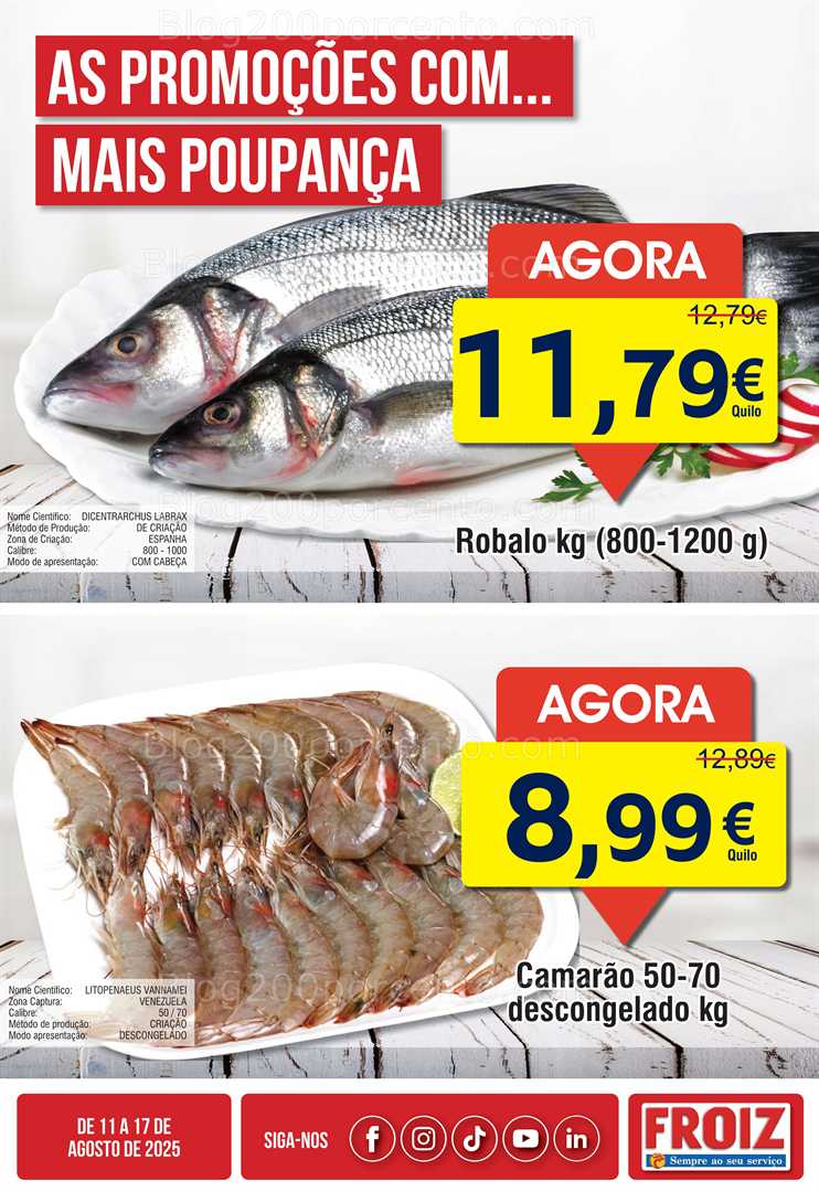 Antevisão Folheto FROIZ Promoções de 11 a 17 agosto, na página 2, encontra: peixe, marisco, promoções, alimentação, supermercados