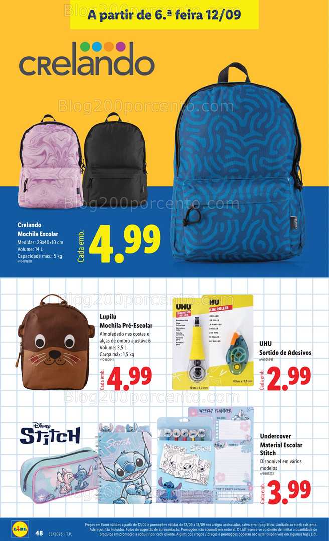 Antevisão Folheto LIDL Especial Regresso às Aulas - 15 agosto a 18 setembro