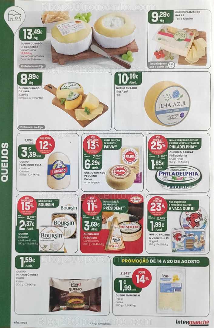 Antevisão Folheto INTERMARCHÉ Promoções de 14 a 20 agosto, na página 11, encontra: queijos, promoções, alimentação, mercearia, laticínios