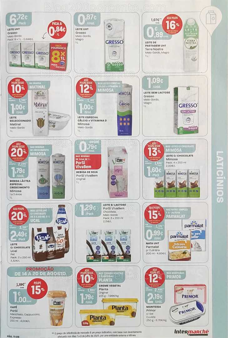 Antevisão Folheto INTERMARCHÉ Promoções de 14 a 20 agosto, na página 12, encontra: alimentos, bebidas, laticínios, promoções, supermercado