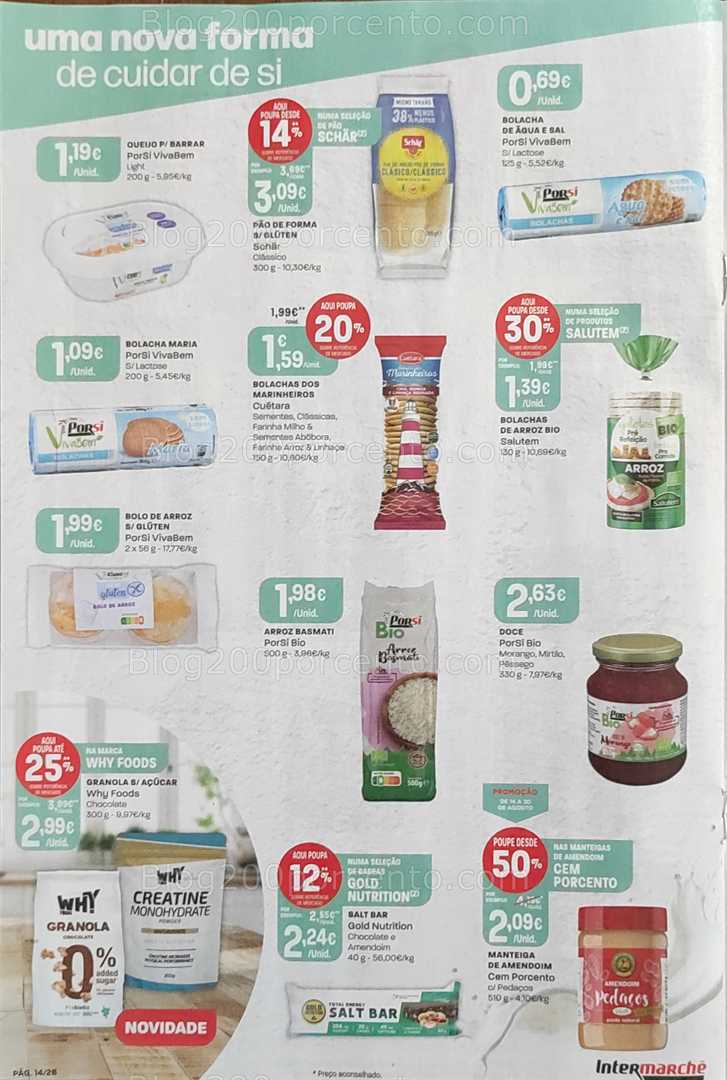 Antevisão Folheto INTERMARCHÉ Promoções de 14 a 20 agosto, na página 15, encontra: alimentos, biológico, snacks, promoções, saudável