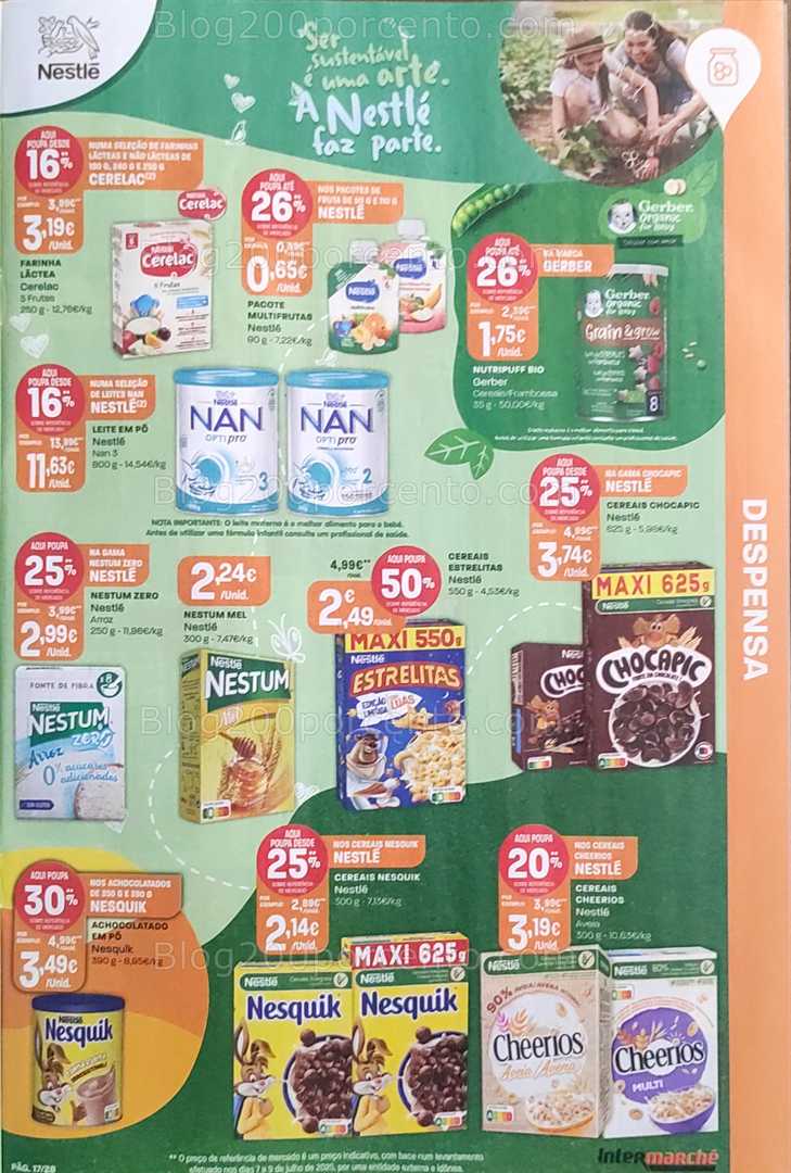 Antevisão Folheto INTERMARCHÉ Promoções de 14 a 20 agosto, na página 18, encontra: alimentos, bebidas, infantil, mercearia, promoções