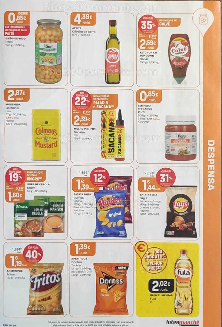 Antevisão Folheto INTERMARCHÉ Promoções de 14 a 20 agosto, na página 20, encontra: alimentos, aperitivos, temperos, bebidas, descontos