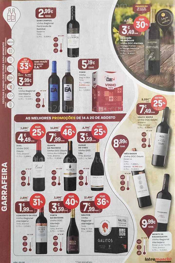 Antevisão Folheto INTERMARCHÉ Promoções de 14 a 20 agosto, na página 21, encontra: vinhos, bebidas, promoções, regiões, garrafeira