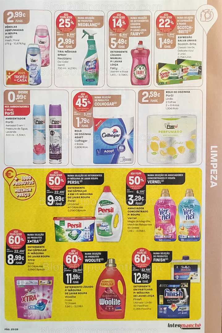 Antevisão Folheto INTERMARCHÉ Promoções de 14 a 20 agosto, na página 26, encontra: limpeza, casa, higiene, detergentes, promoções
