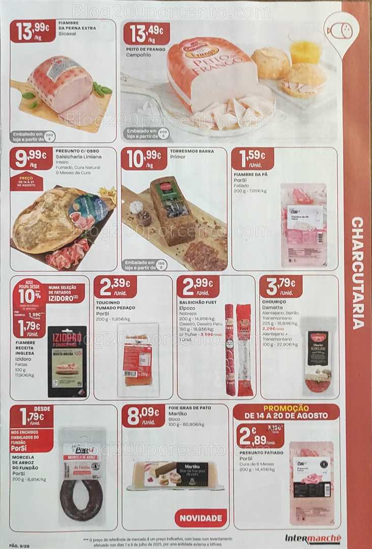 Antevisão Folheto INTERMARCHÉ Promoções de 14 a 20 agosto, na página 10, encontra: alimentos, charcutaria, promoções, mercearia, frescos