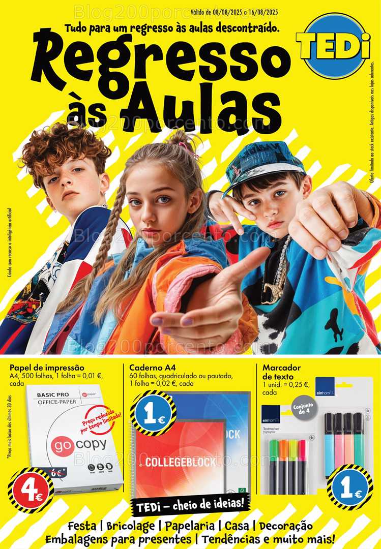 Antevisão Folheto TEDI Regresso às Aulas Promoções de 8 a 16 agosto all