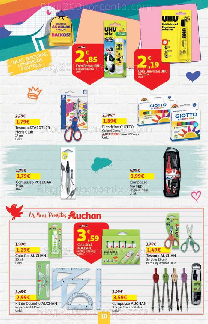 Antevisão Folheto AUCHAN Regresso às Aulas Promoções de 21 agosto a 3 setembro