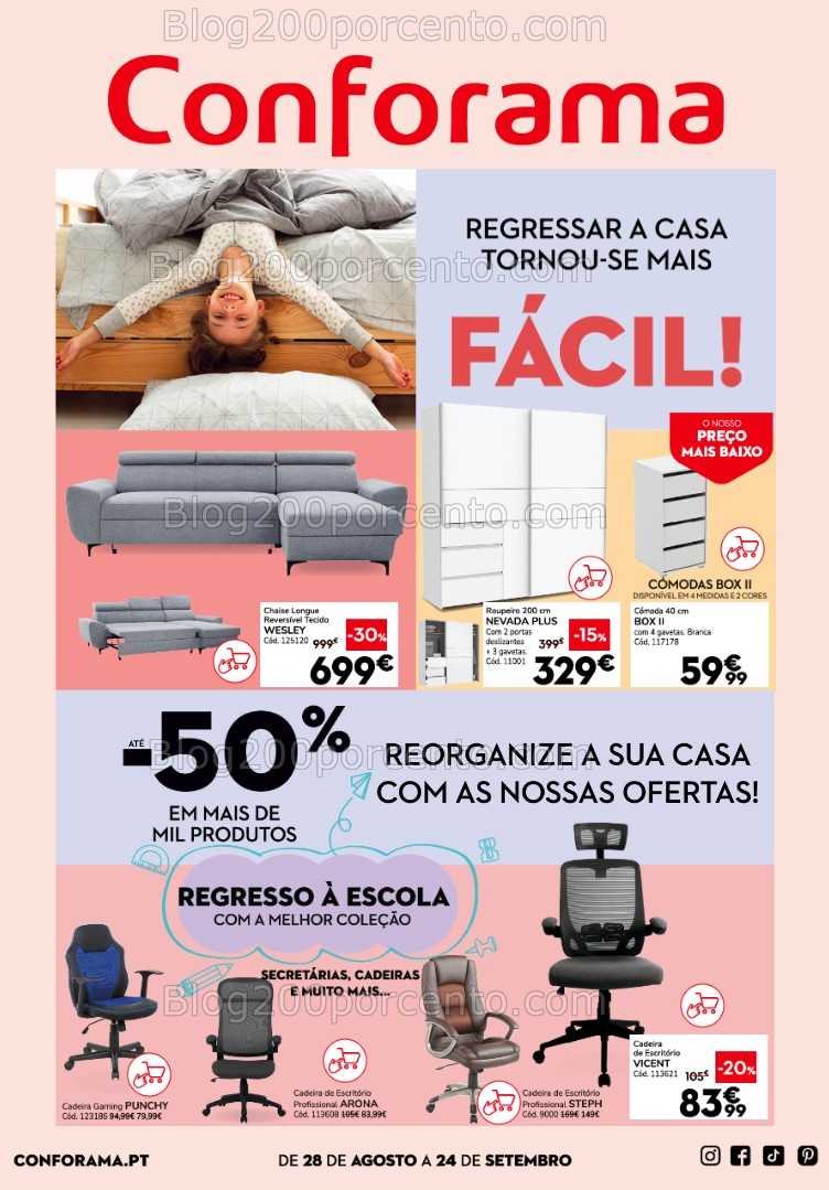 Antevisão Folheto CONFORAMA Regresso às Aulas Promoções de 28 agosto a 24 setembro