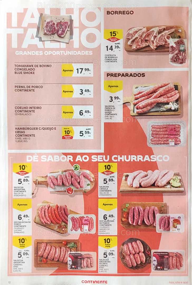 Antevisão Folheto CONTINENTE Promoções de 12 a 18 agosto, na página 13, encontra: alimentos, carne, charcutaria, promoções, supermercado