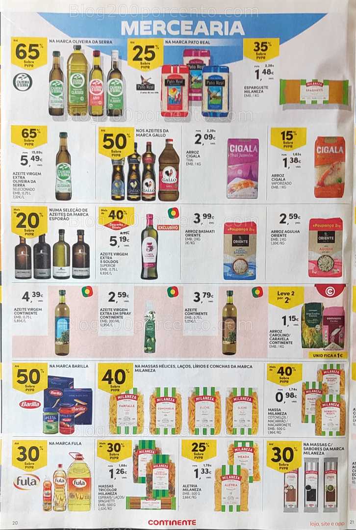 Antevisão Folheto CONTINENTE Promoções de 12 a 18 agosto, na página 21, encontra: alimentos, mercearia, azeites, massas, arroz