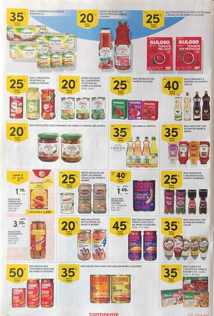Antevisão Folheto CONTINENTE Promoções de 12 a 18 agosto, na página 23, encontra: alimentos, conservas, molhos, enchidos, bebidas