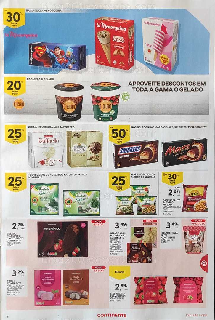 Antevisão Folheto CONTINENTE Promoções de 12 a 18 agosto, na página 32, encontra: alimentos, gelados, congelados, doces, promoções