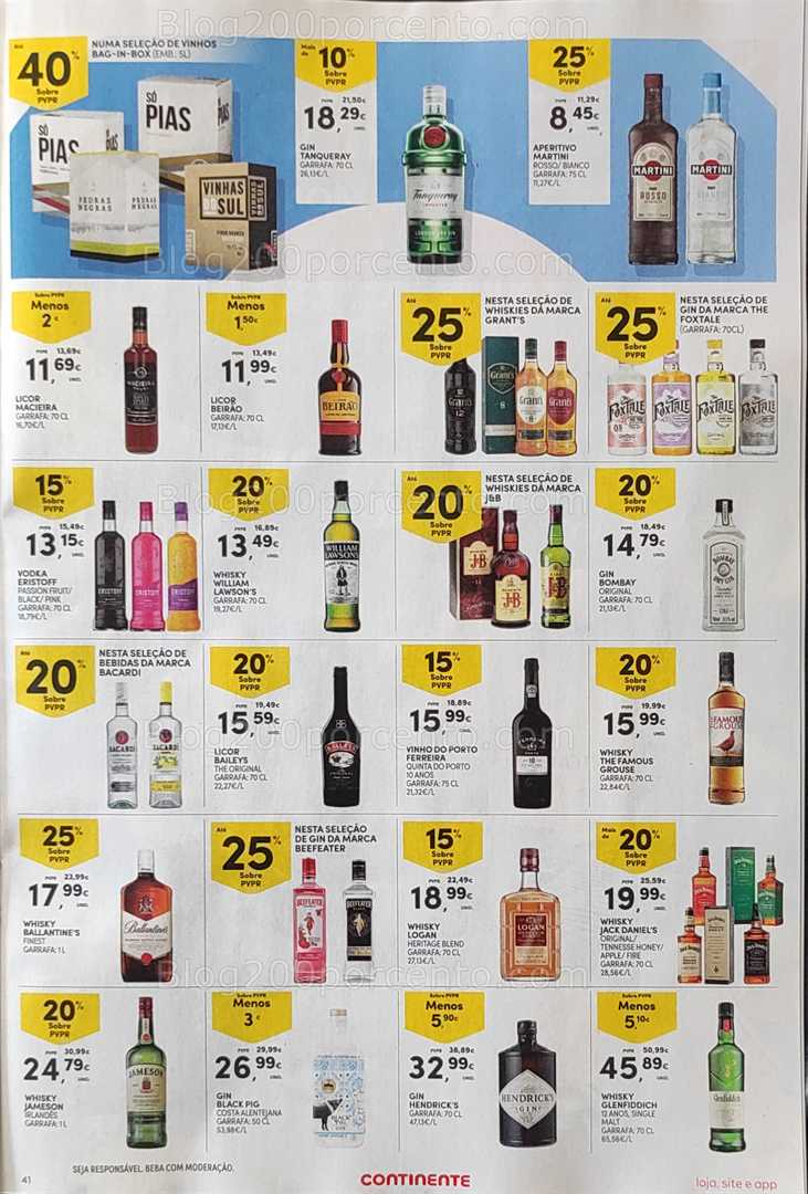 Antevisão Folheto CONTINENTE Promoções de 12 a 18 agosto, na página 42, encontra: bebidas, vinhos, destilados, promoções, lojas