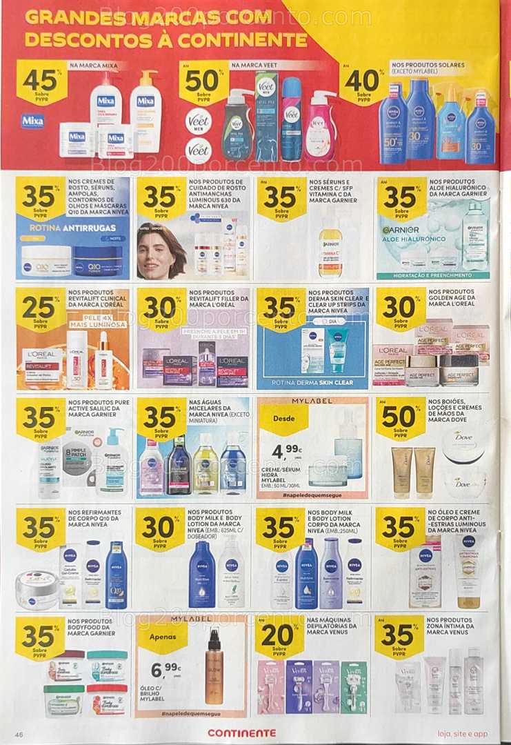 Antevisão Folheto CONTINENTE Promoções de 12 a 18 agosto, na página 47, encontra: higiene, beleza, cuidados, promoções, saúde