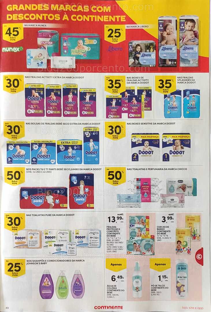 Antevisão Folheto CONTINENTE Promoções de 12 a 18 agosto, na página 50, encontra: bebés, higiene, promoções, fraldas, cuidados