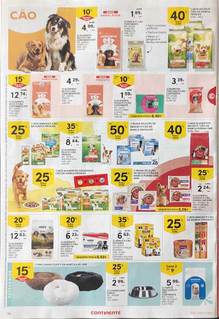 Antevisão Folheto CONTINENTE Promoções de 12 a 18 agosto, na página 59, encontra: alimentos, snacks, acessórios, higiene, promoções