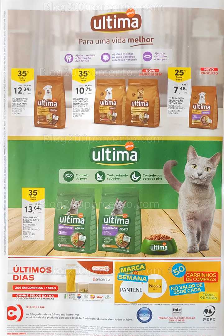 Antevisão Folheto CONTINENTE Promoções de 12 a 18 agosto, na página 61, encontra: animais, alimentos, promoções, saúde, cuidados